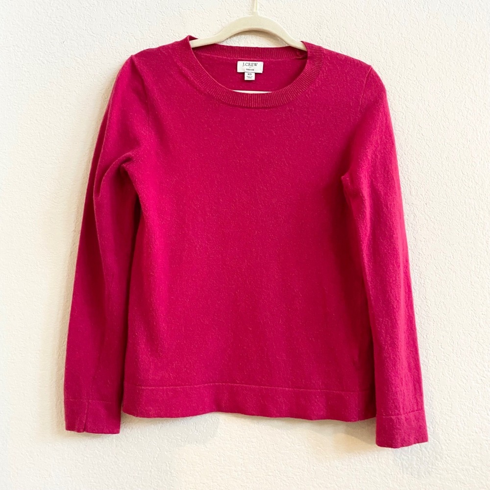 J Crew Teddie Sweater Womens XS Magenta Pink Wool Cotton Crew Neck Long Sleeve‎
